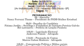 CONVITES : COACHING 05/08 E CAPACITAÇÃO 06/08 PARA AS PRÉ CANDIDATAS DO PSDB-MULHER (INSCRIÇÕES ABERTAS)